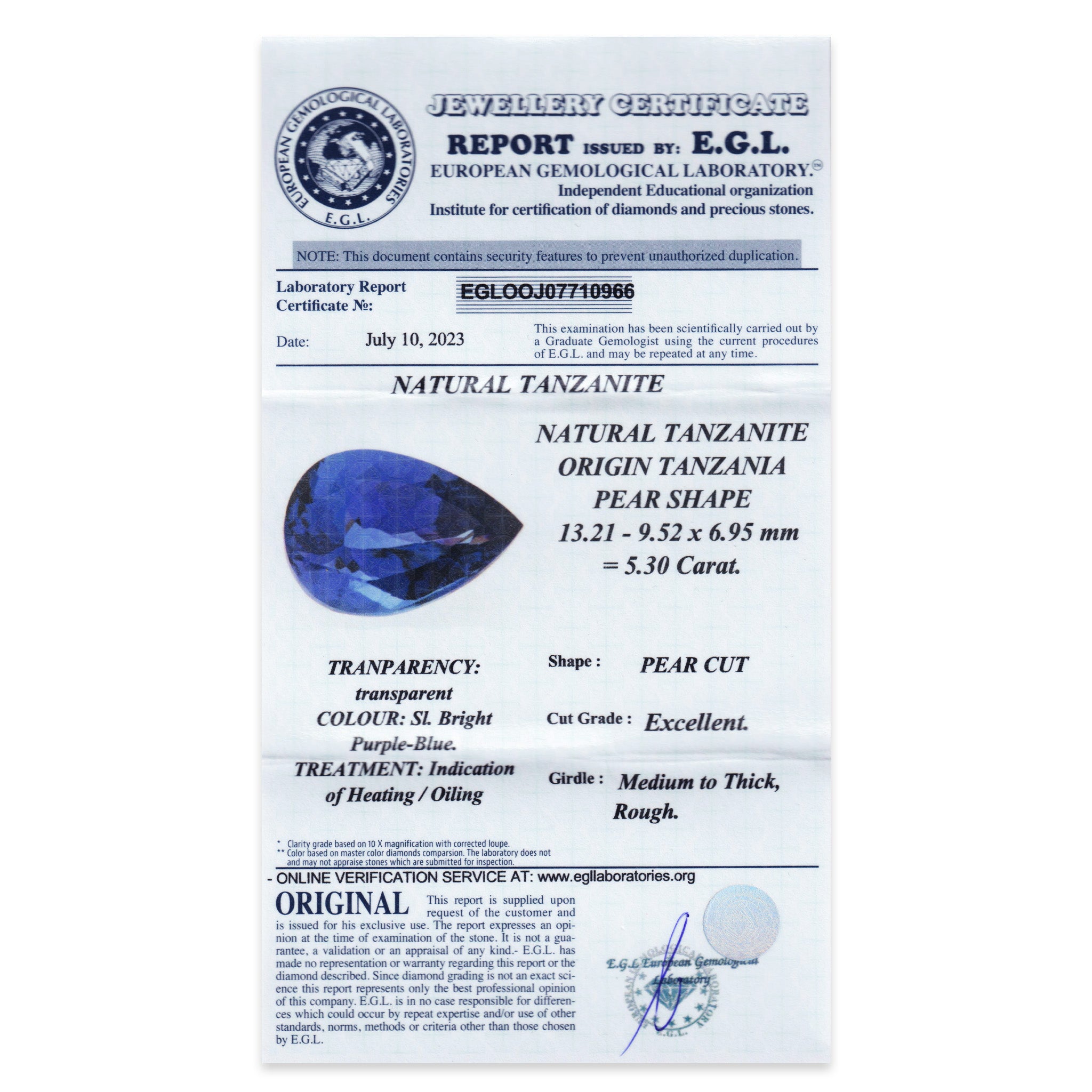 Tanzanite Pear 5,30 ct