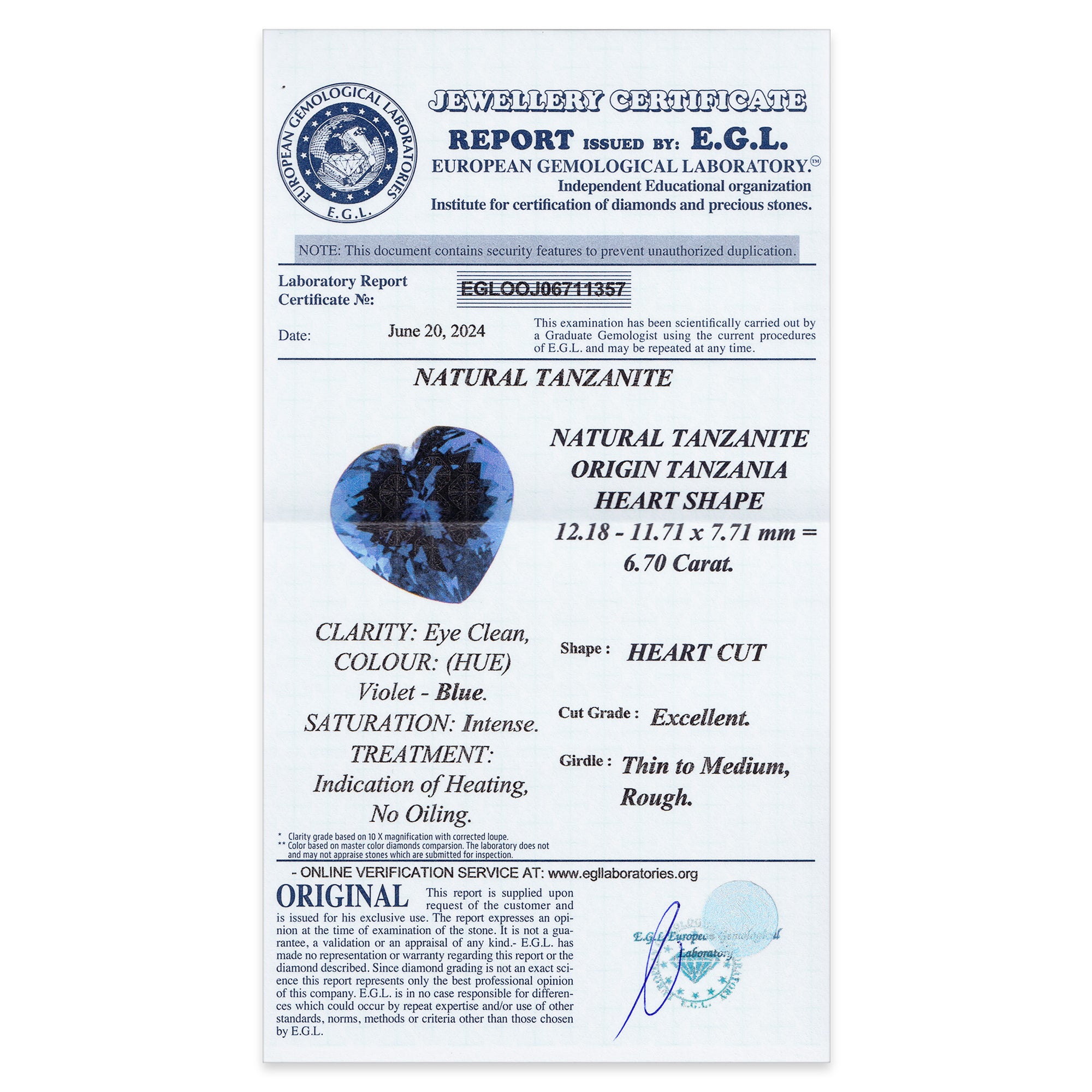 Tanzanite Heart 6,70 ct