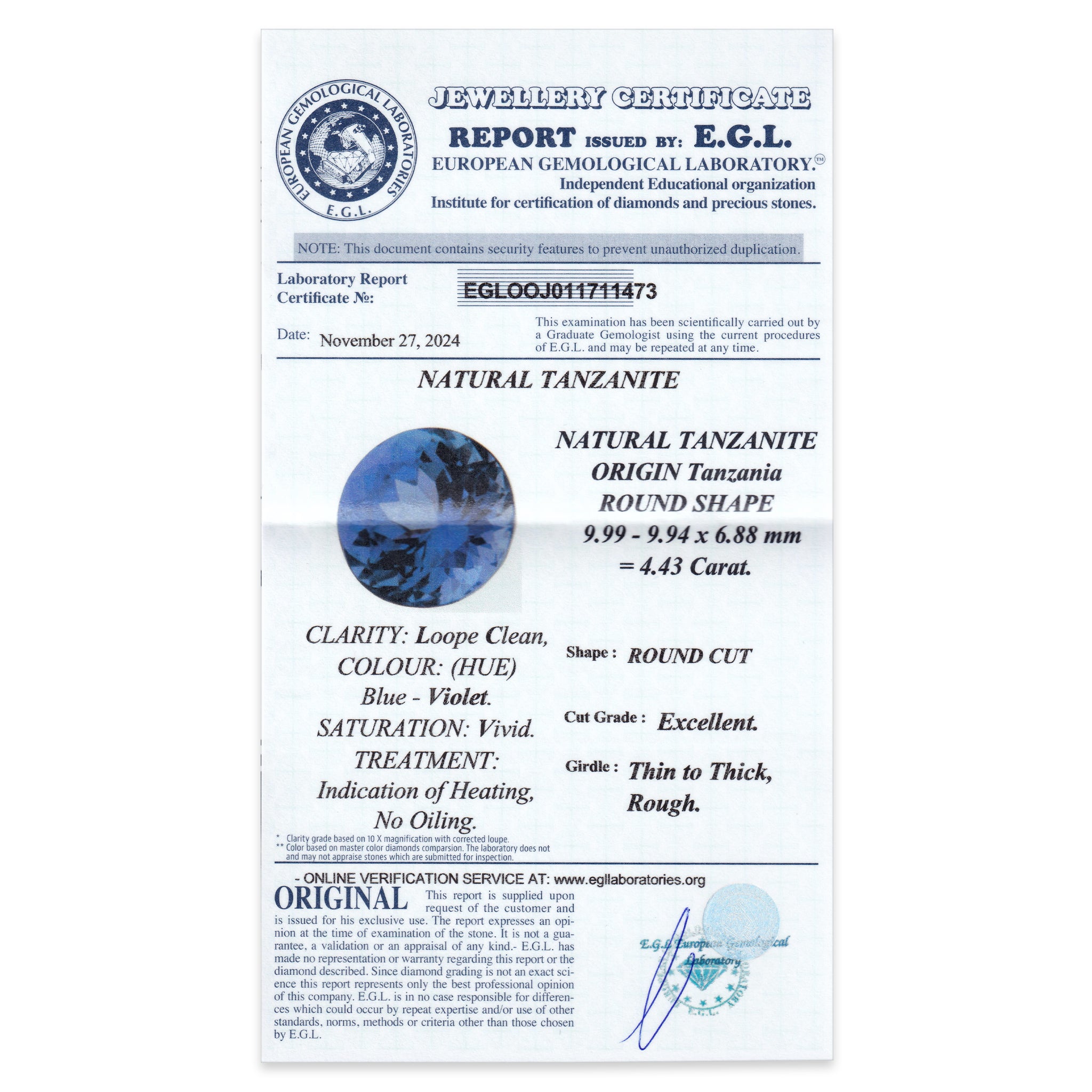 Tanzanite Round 4,43ct