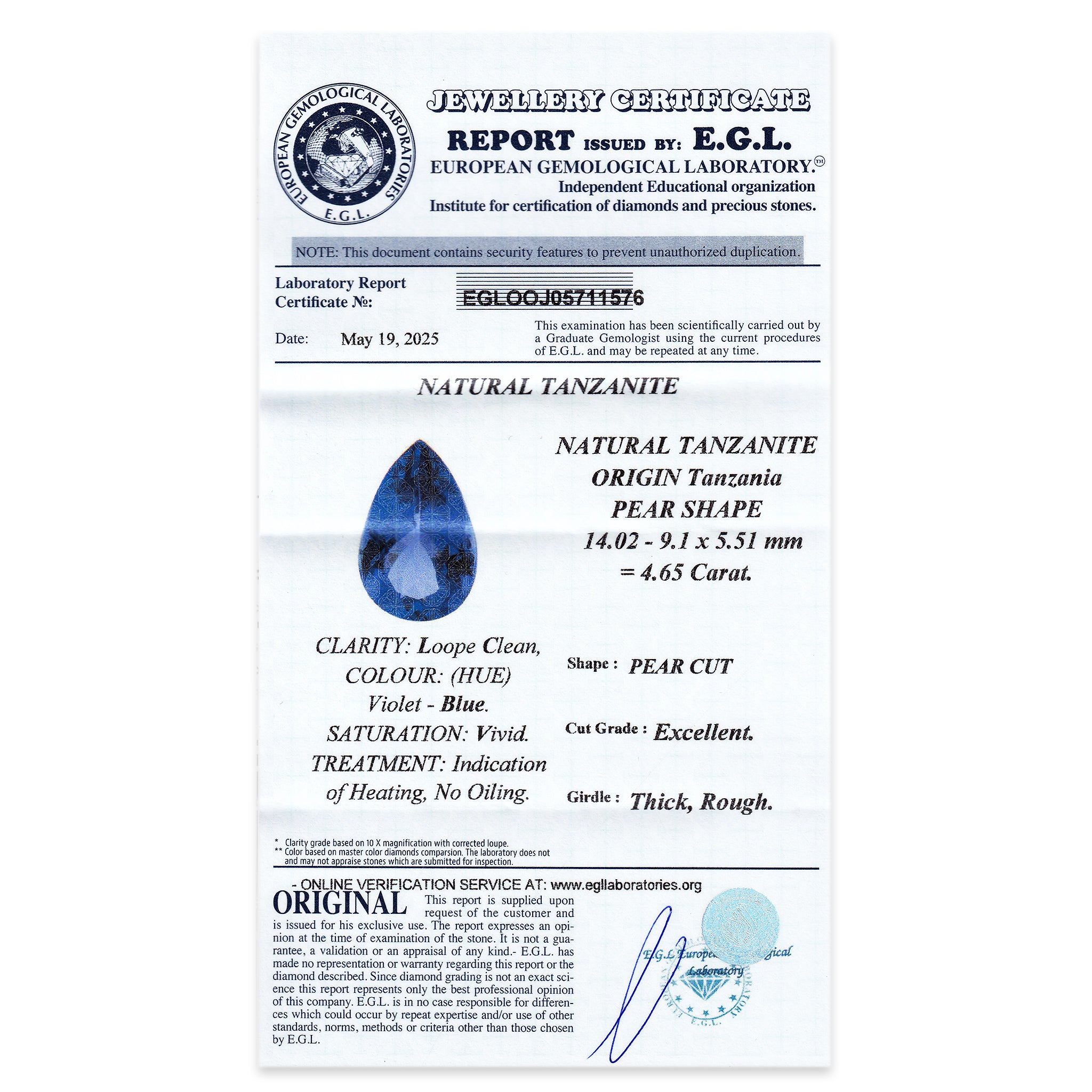 Tanzanite Pear 4,65 ct