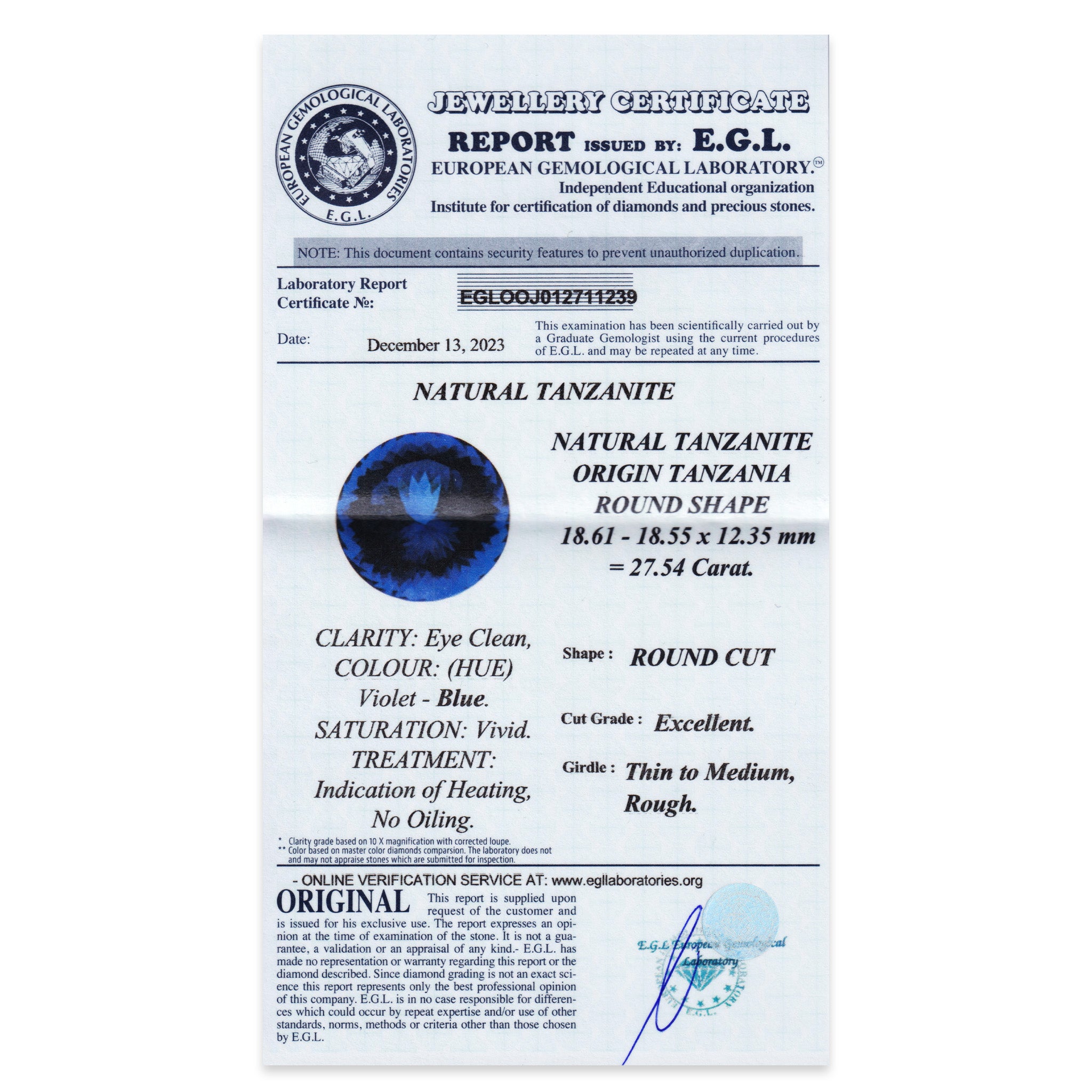 Tanzanite Round 27,54 ct