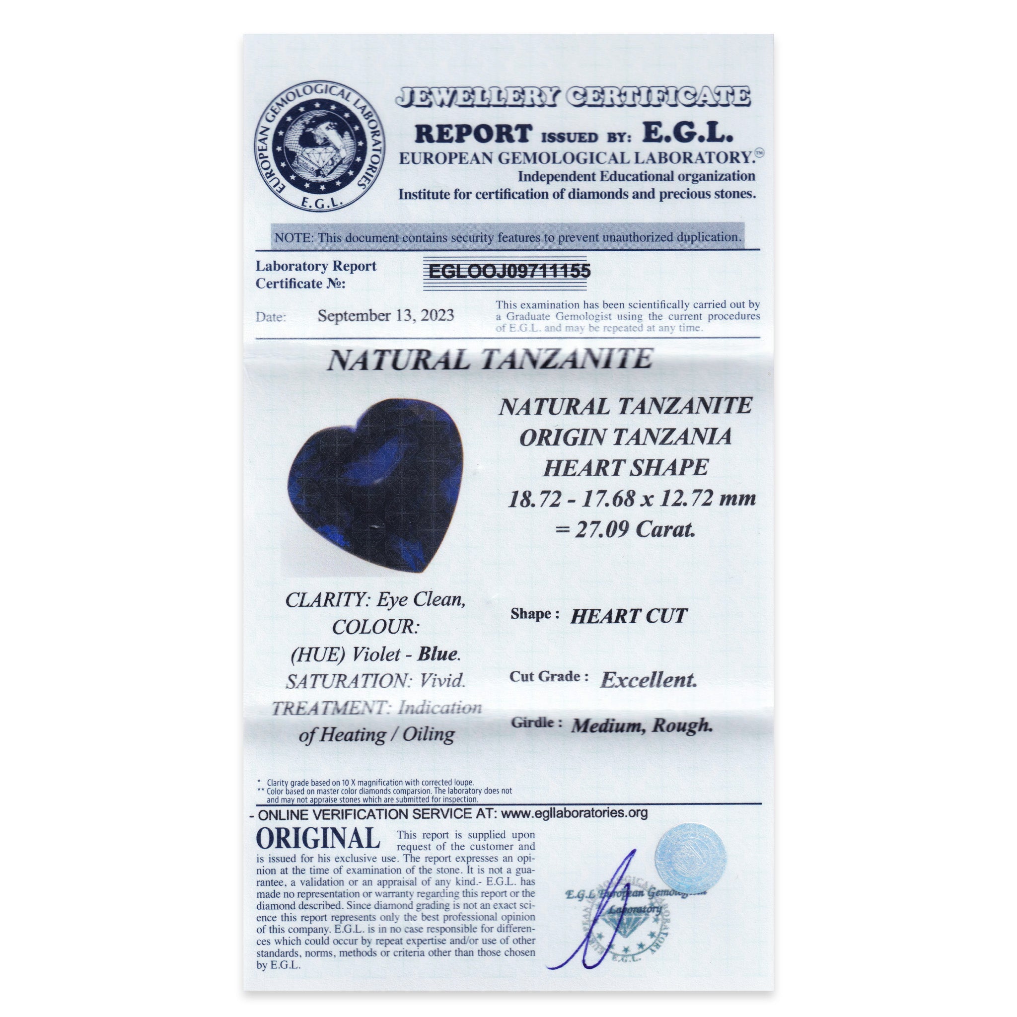 Tanzanite Heart 27,09 ct