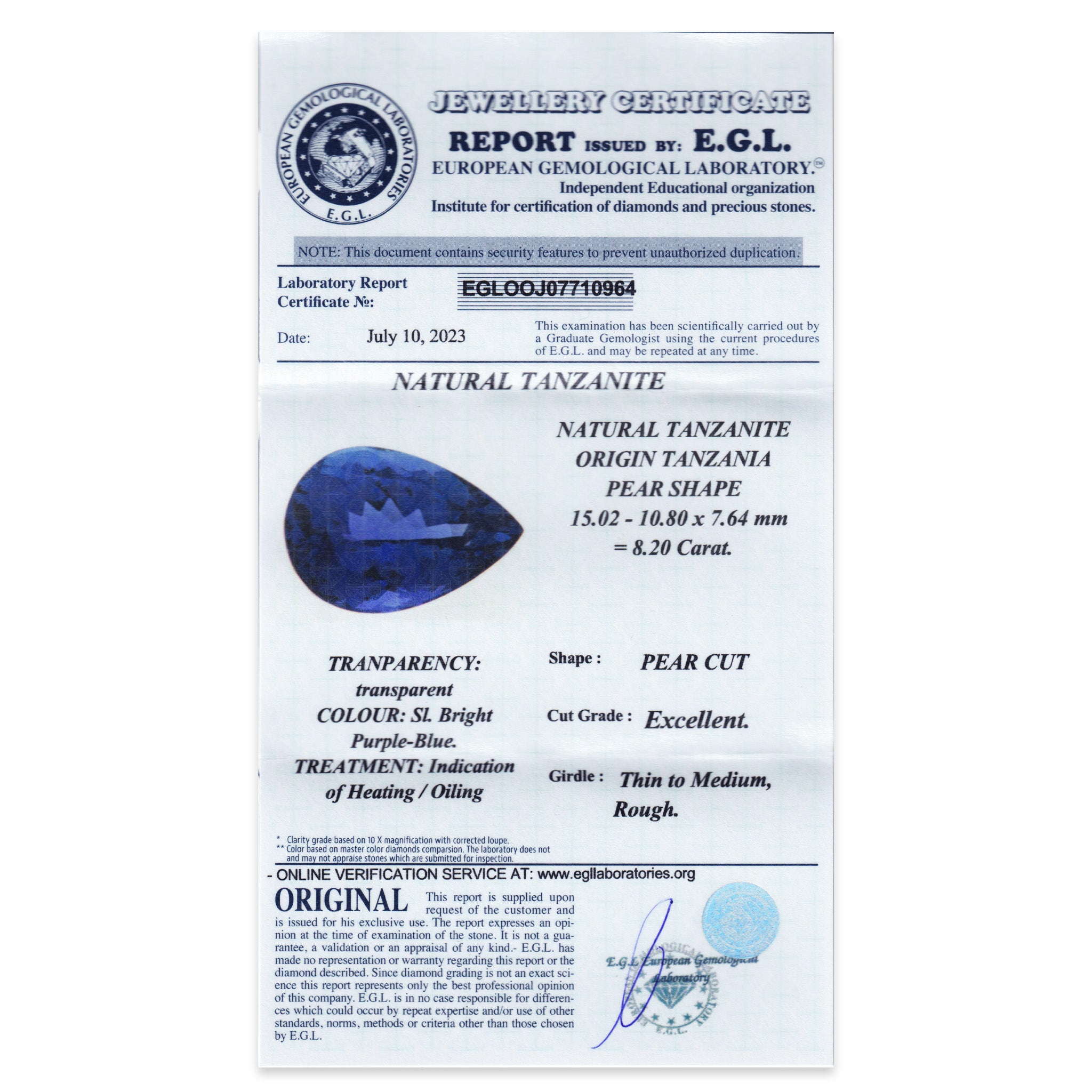 Tanzanite Pear 8,20 ct