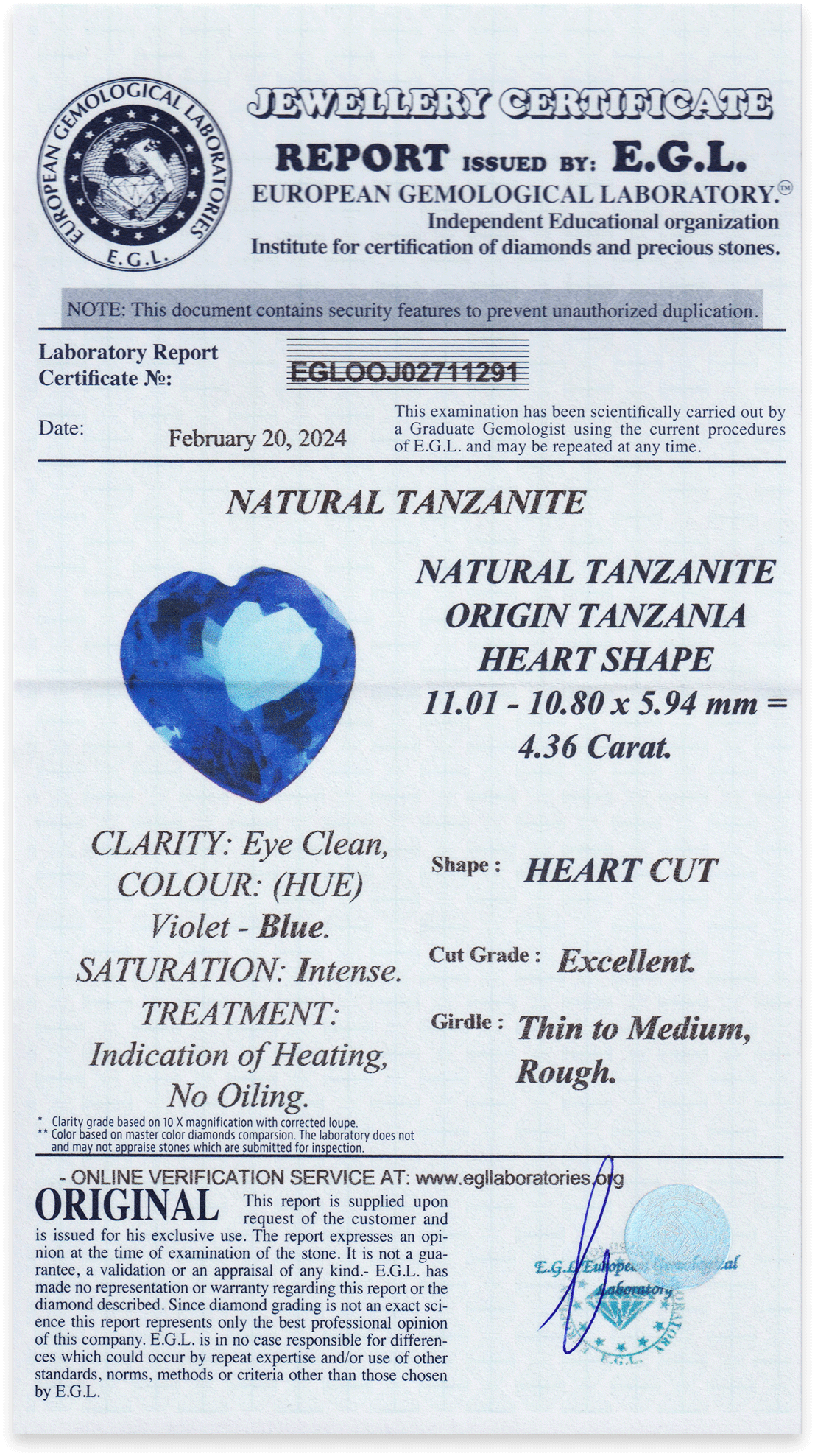 Tanzanite Heart 4,36 ct