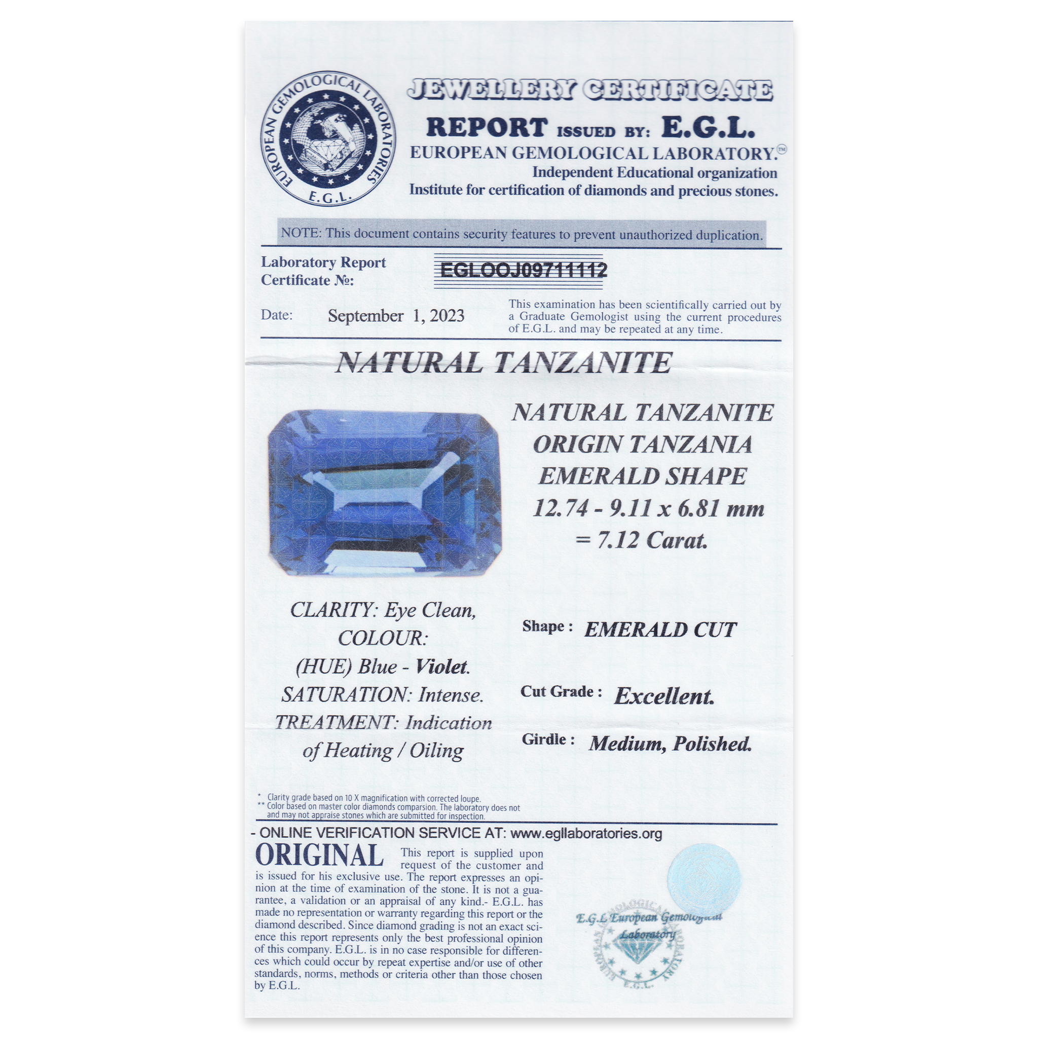 Tanzanite Emerald 7,12 ct