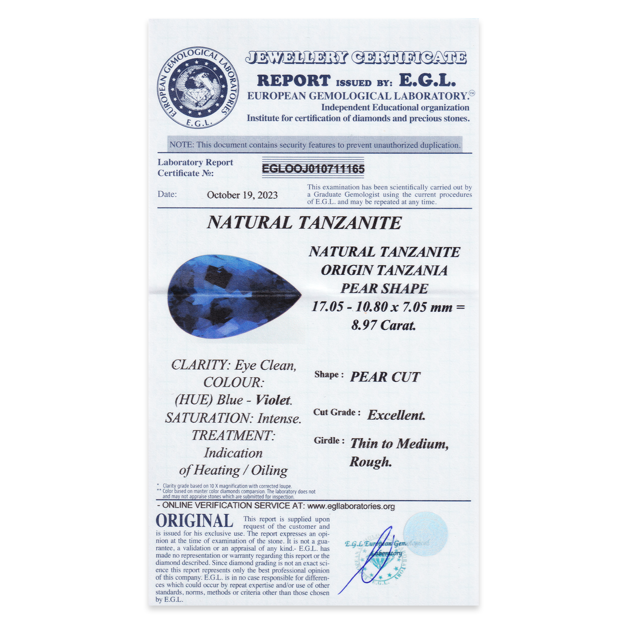 Tanzanite Pear 8,97 ct