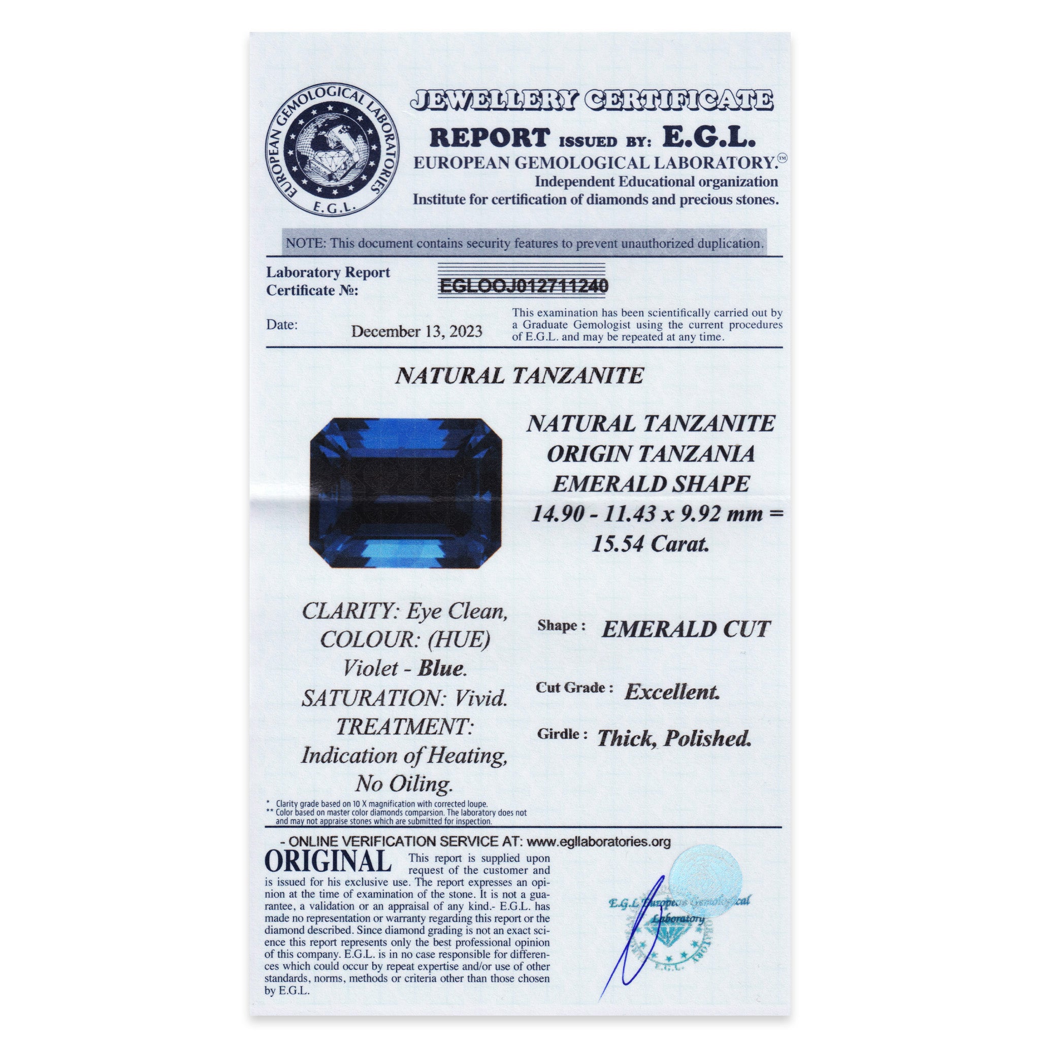 Tanzanite Emerald 15,54 ct