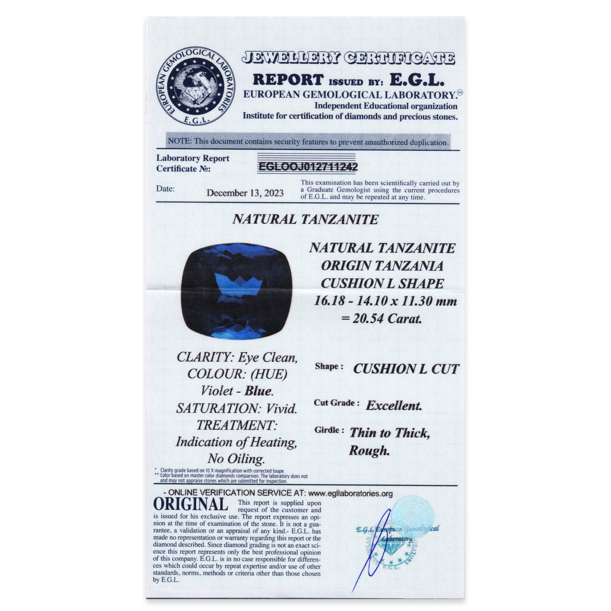 Tanzanite Cushion 20,54 ct