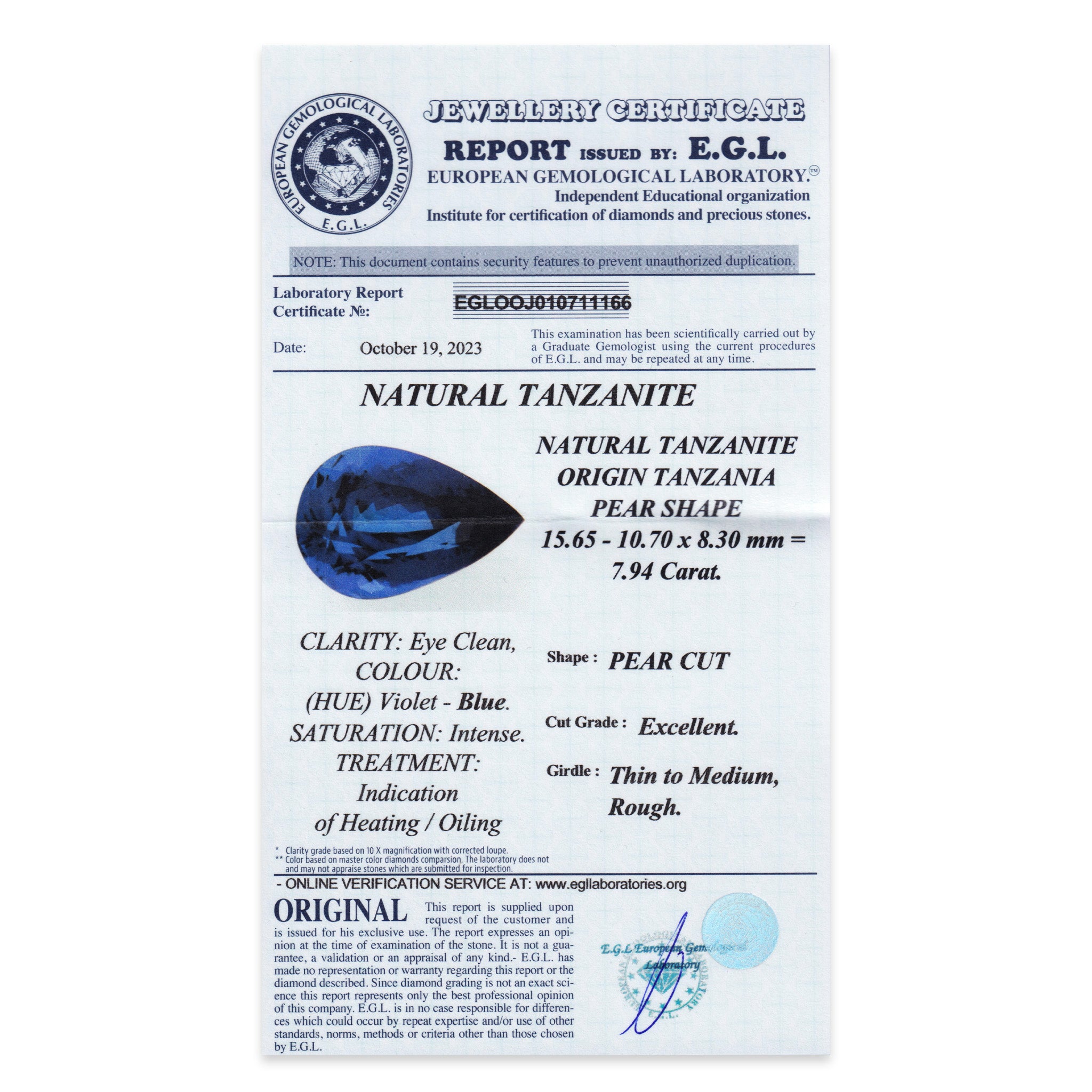 Tanzanite Pear 7,94ct