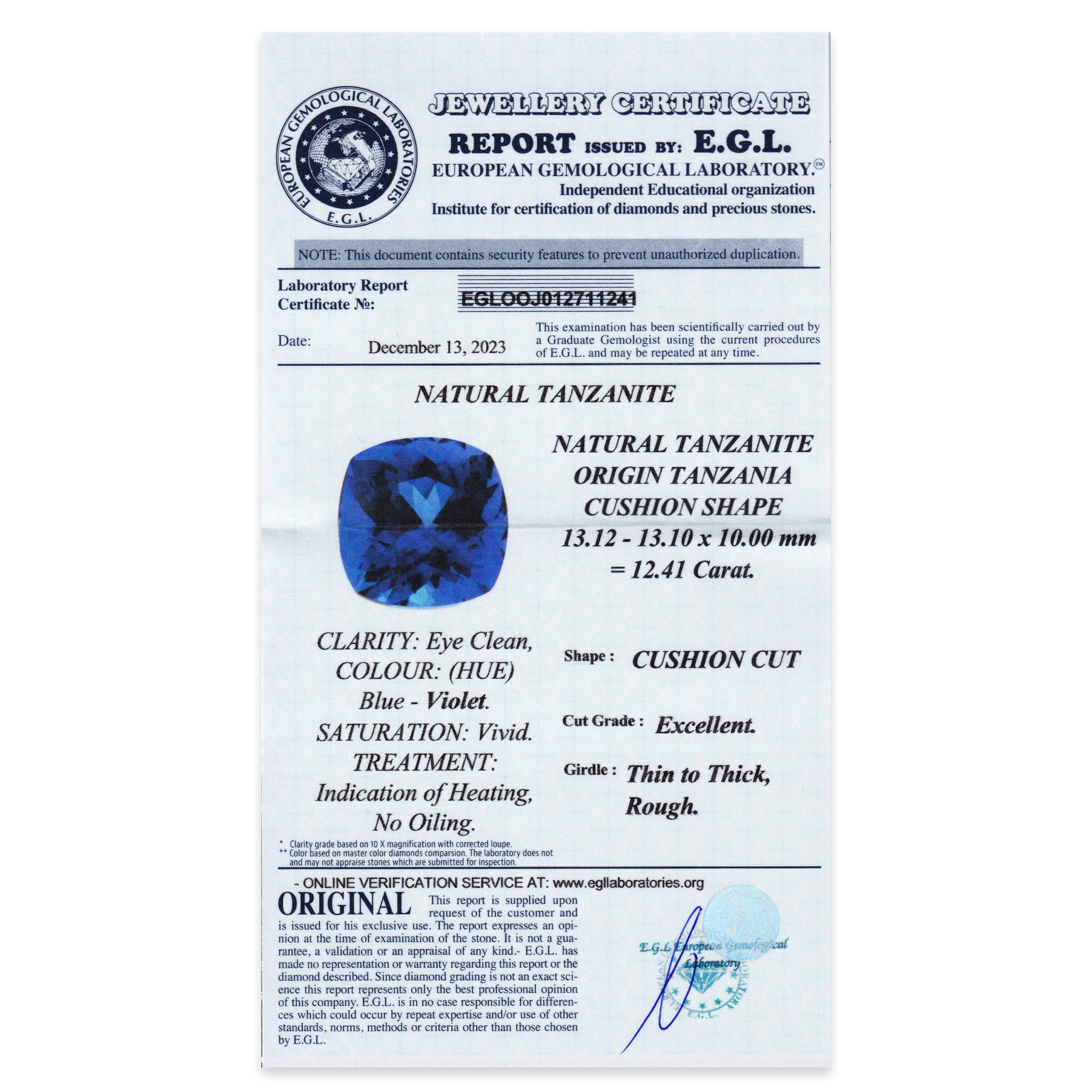 Tanzanite Cushion 12,41 ct