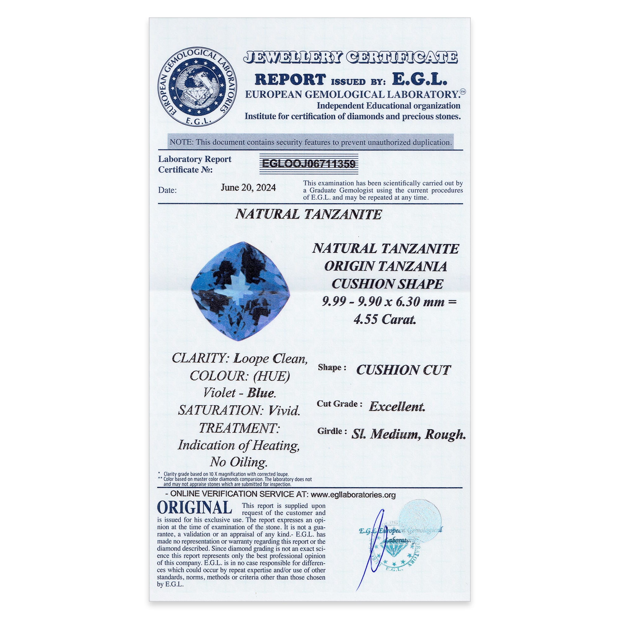 Tanzanite Cushion 4,55ct