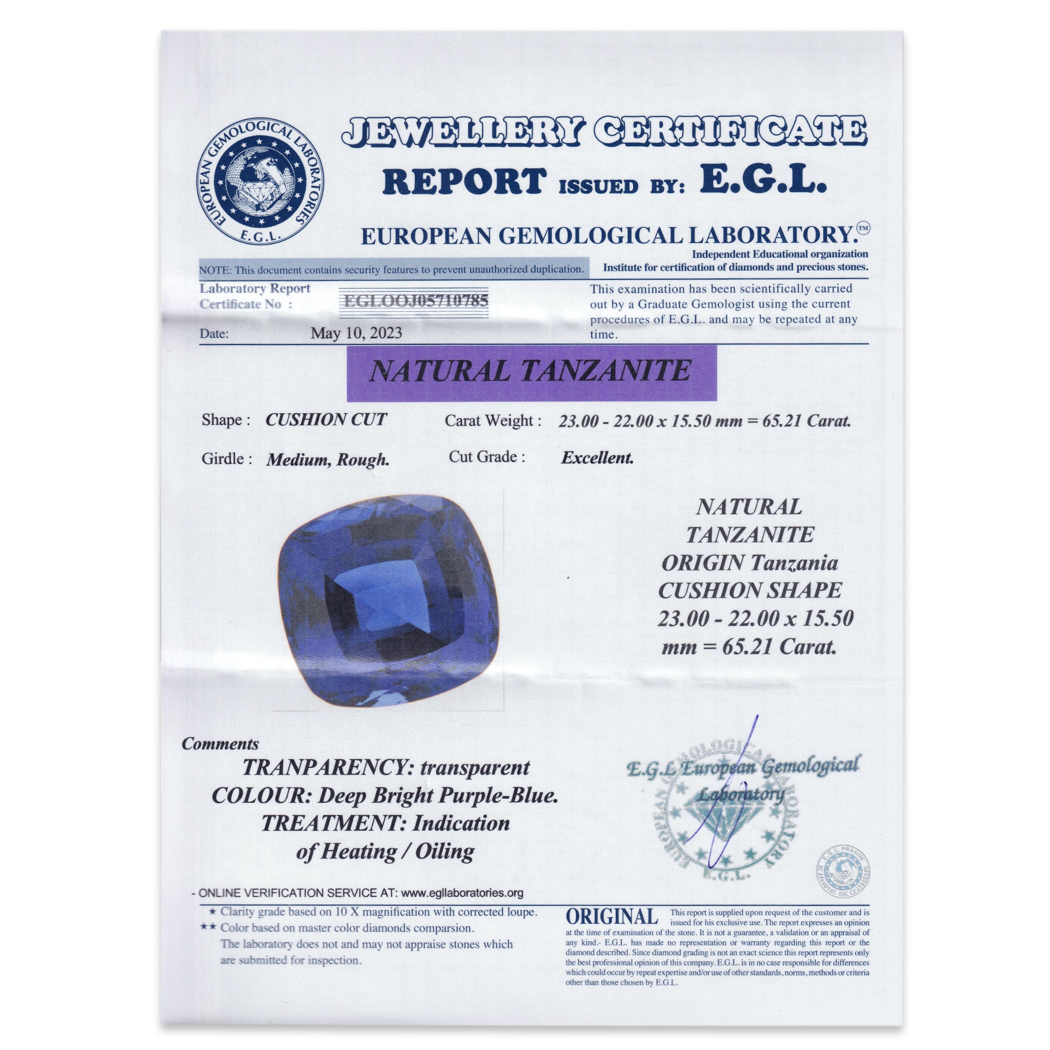 Tanzanite Cushion 65,21ct