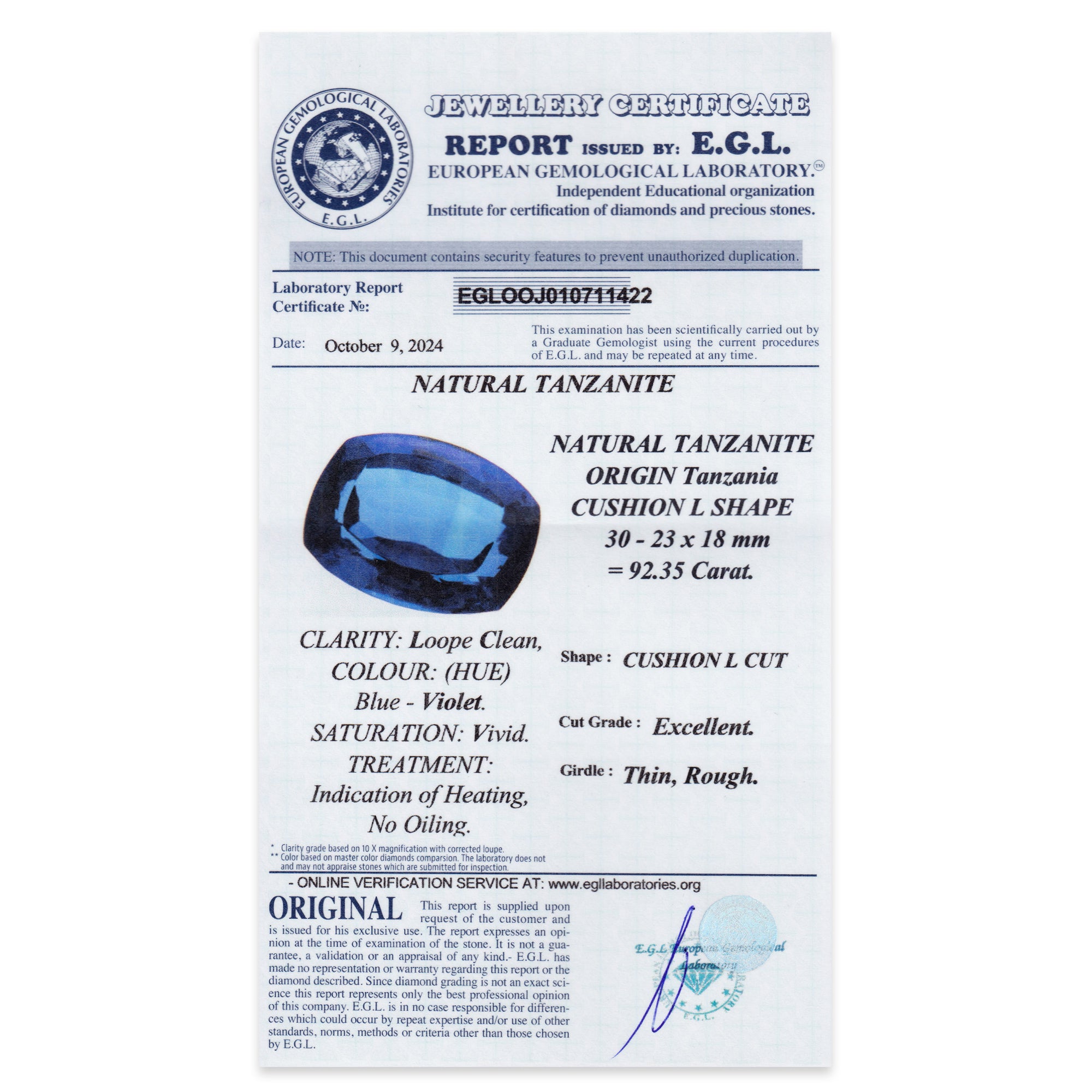 Tanzanite Cushion 92,35ct