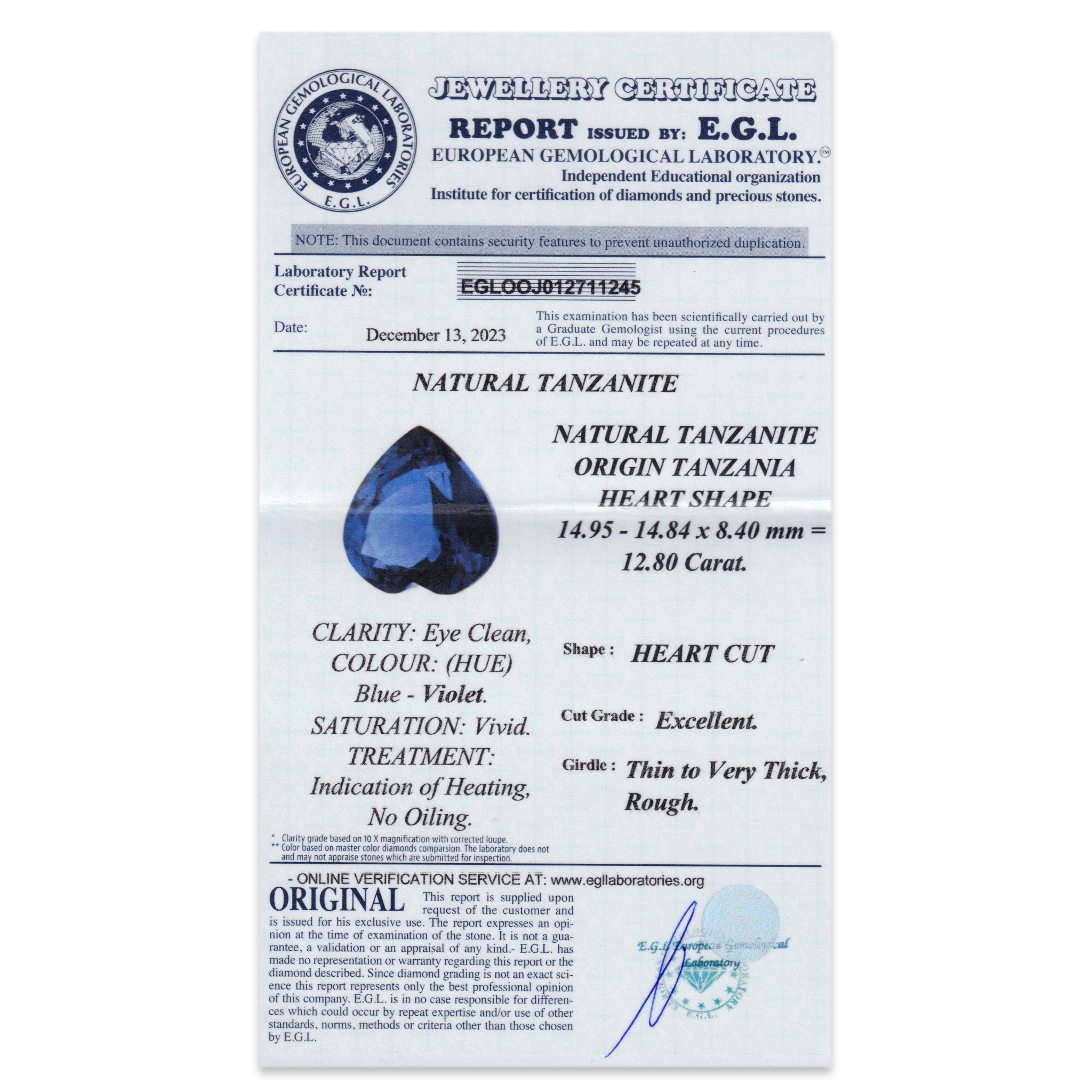 Tanzanite Heart 12,80ct