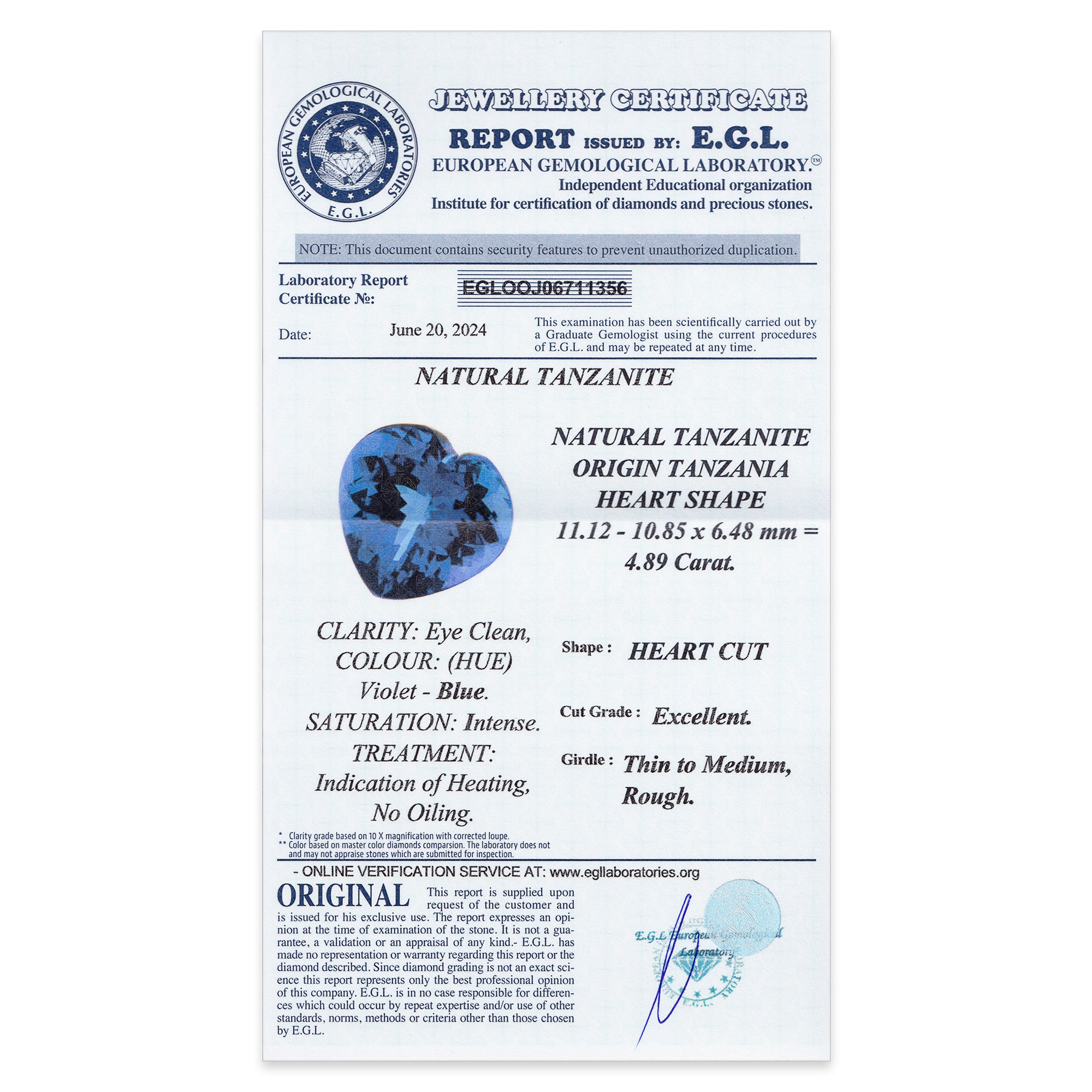 Tanzanite Heart 4,89 ct