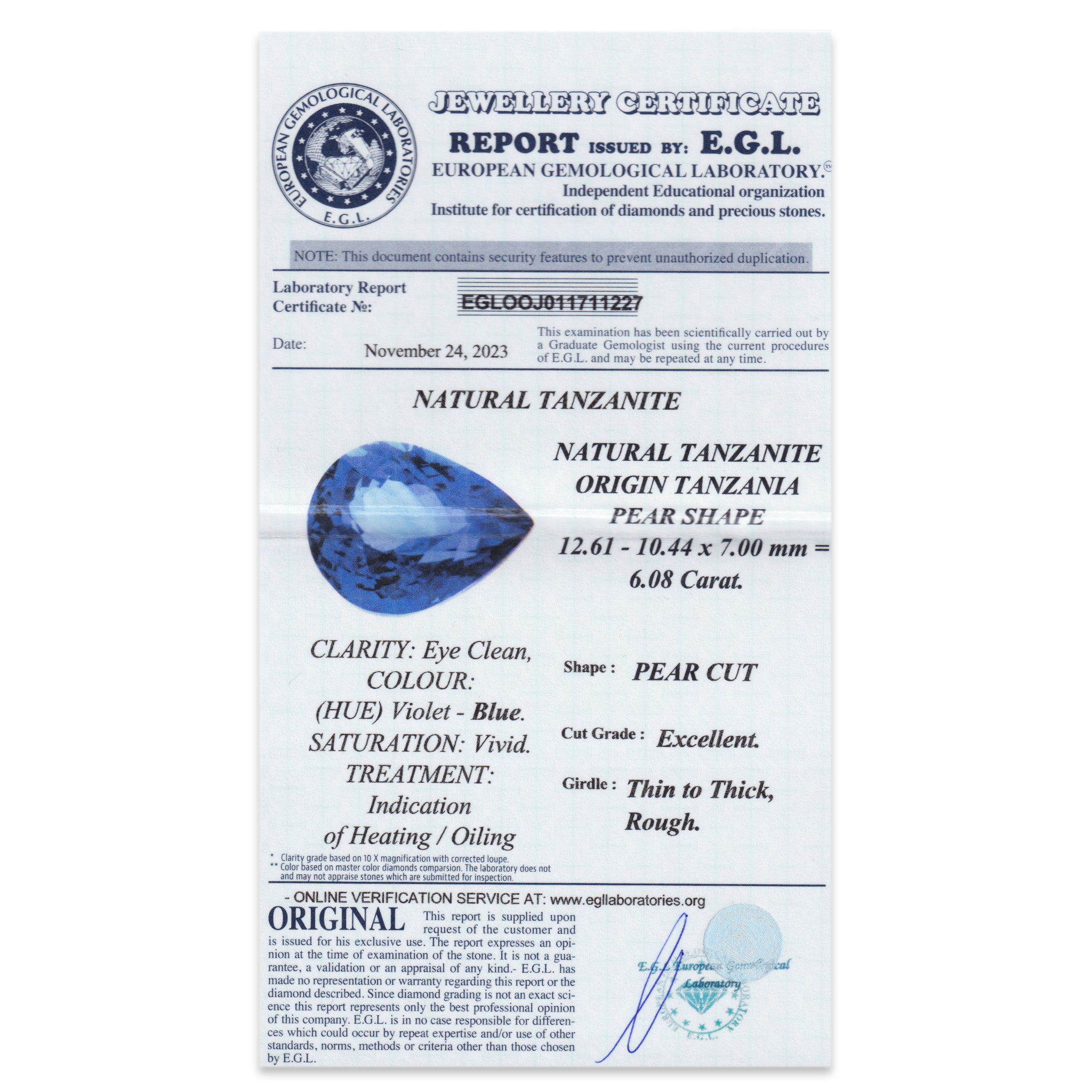 Tanzanite Pear 6,08ct