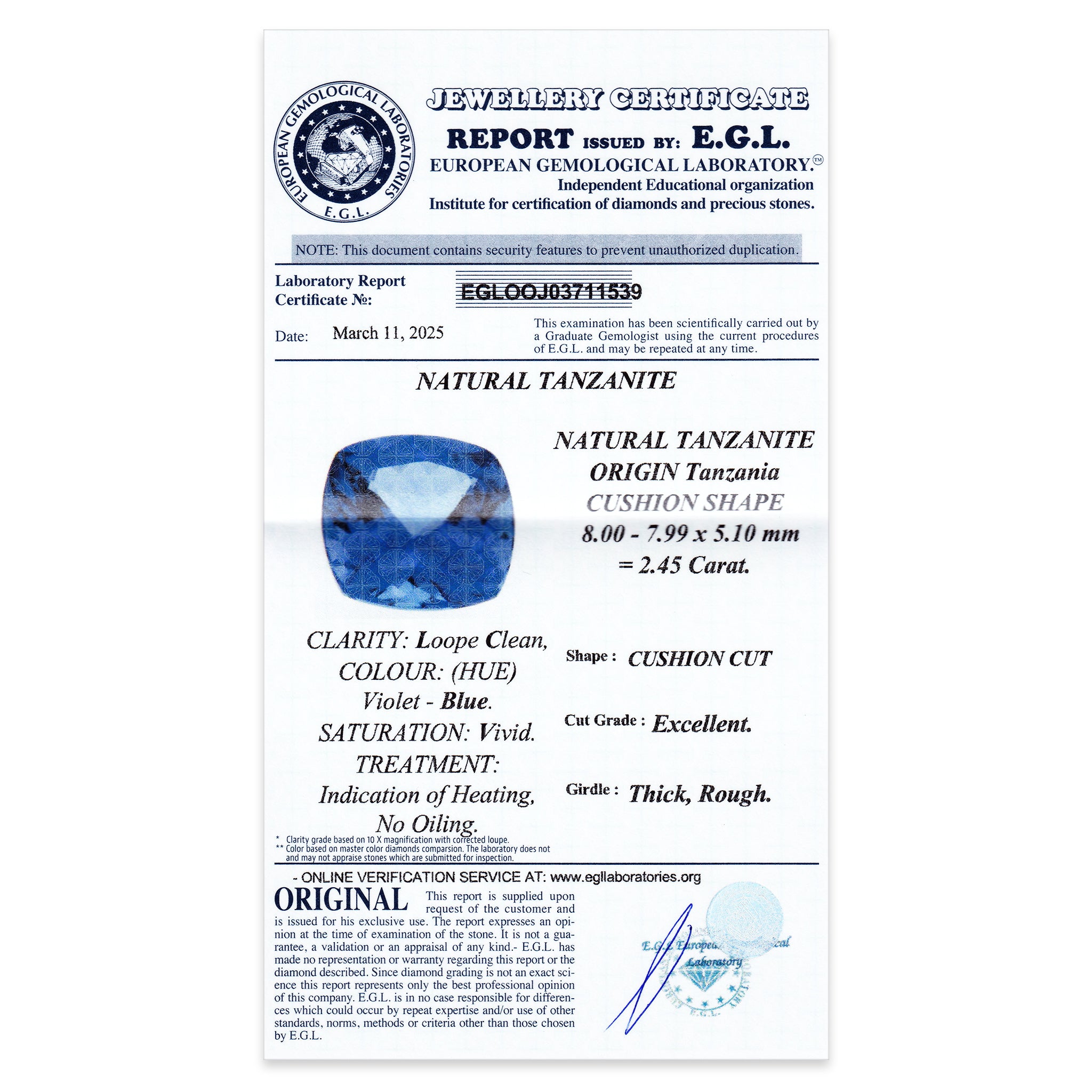 Tanzanite Cushion 2,45ct