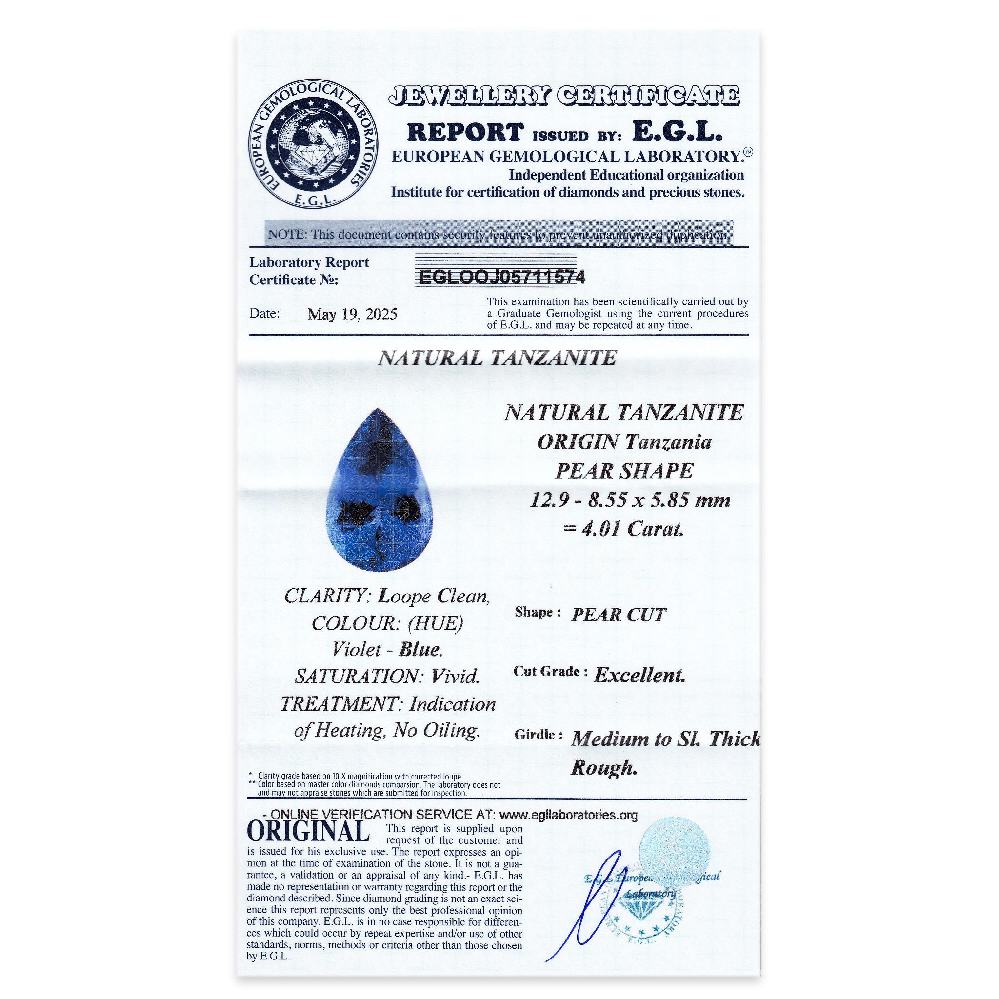 Tanzanite Pear 4,01ct