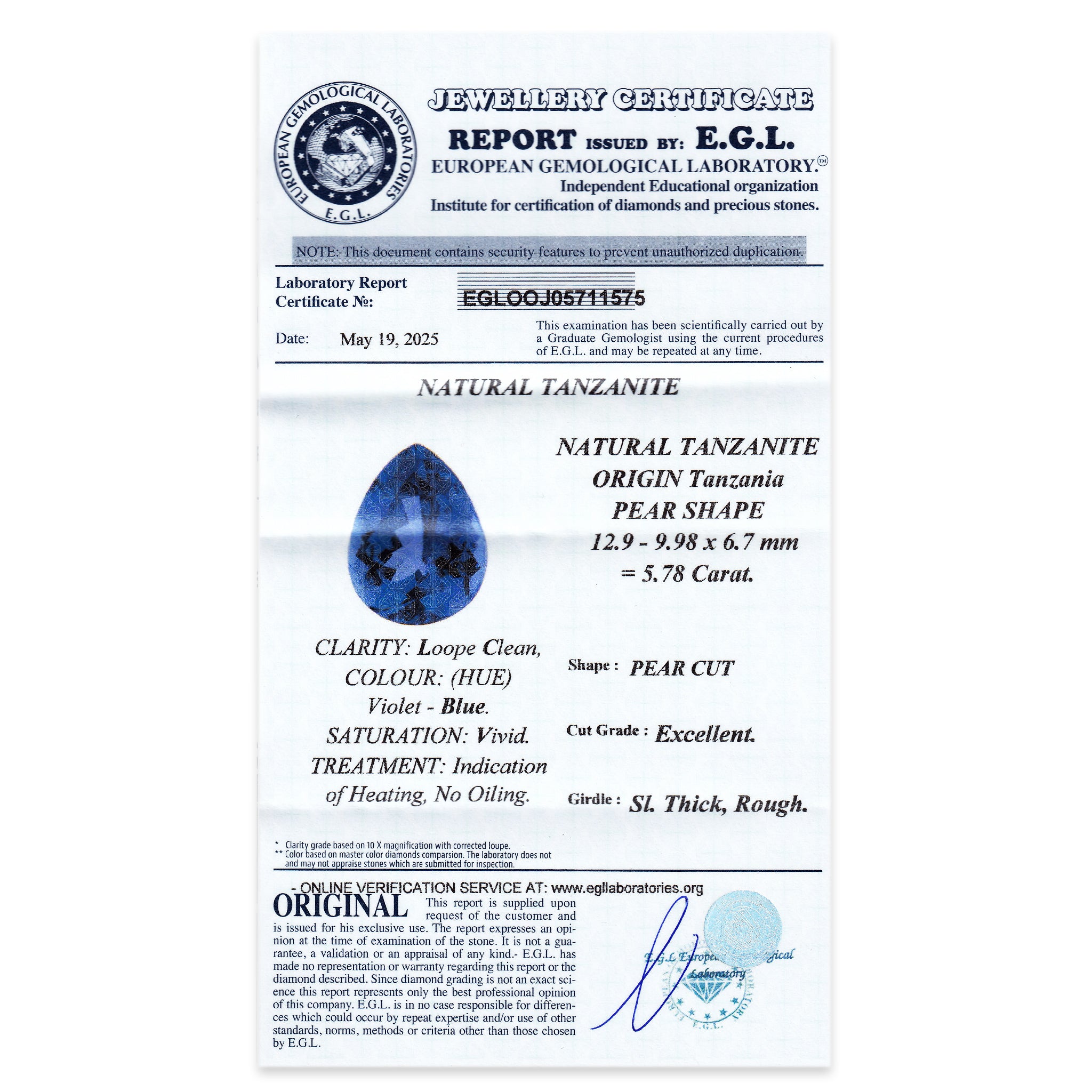 Tanzanite Pear 5,78ct
